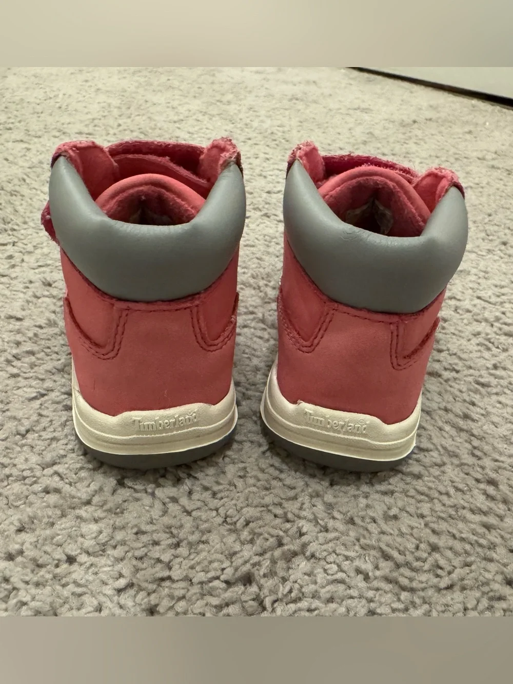 Timberland Kids Pink and Gray Hook-and-Loop High-Top Boots